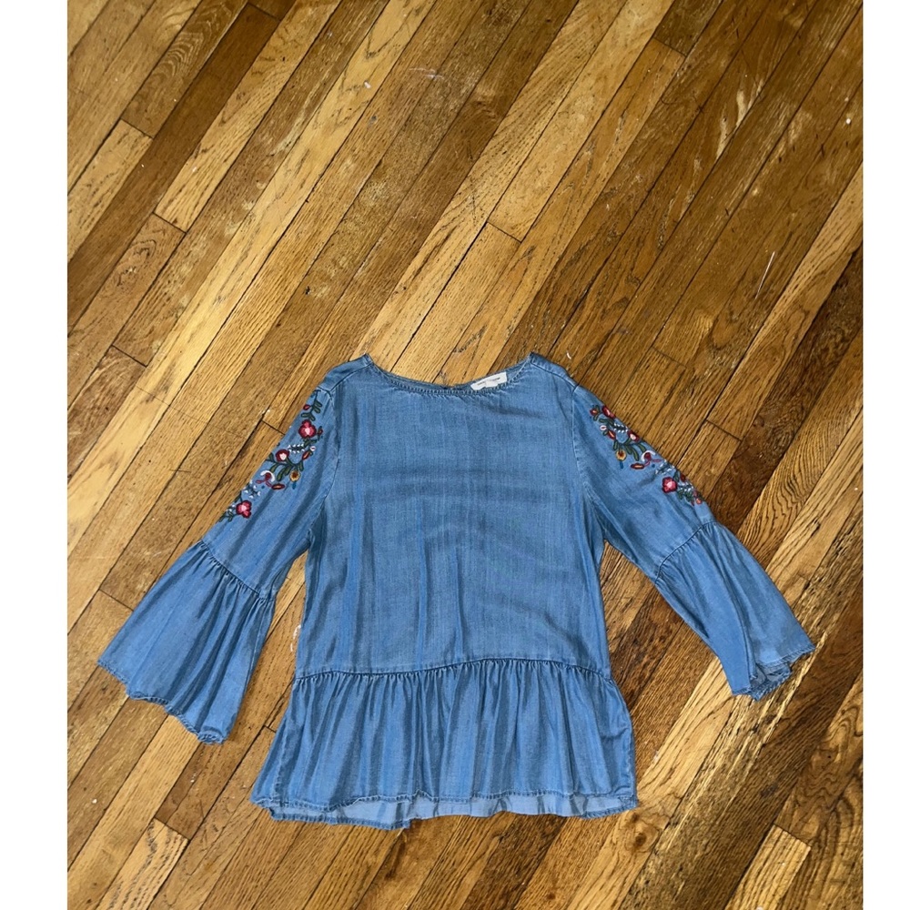 Faux Denim Embroidered Shirt